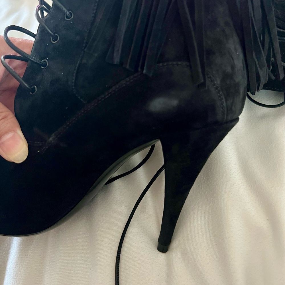 Saint Laurent  Kiki 100 Lace Up Fringe Boots Black - Picture 12 of 12